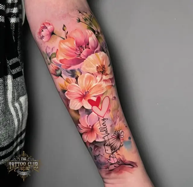 Bloemen in roze en oranje, kleur