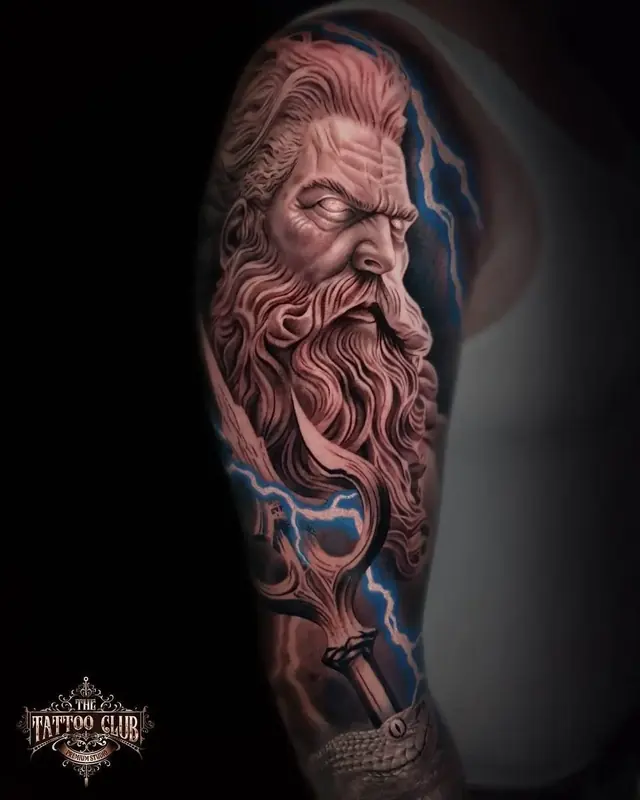 Zeus met bliksem in kleurrealisme